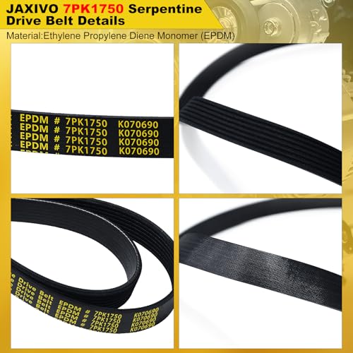 Image of 7PK1750 Serpentine Belt V-Ribbed Drive Belt Compatible with 2007-2009 Honda CR-V L4 2.4L,2004-2008 Acura TSX L4 2.4L-Gas Only 68.9 inch Length Replace K070690,117205X00A,1070690