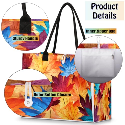 Pardick Tote Bag For Women Maple Leaf Autumn Travel Bag Reusable Grocery Bag Utility Tote For Work Shopping Pool Beach Bag for Gift Outdoor,A7544
