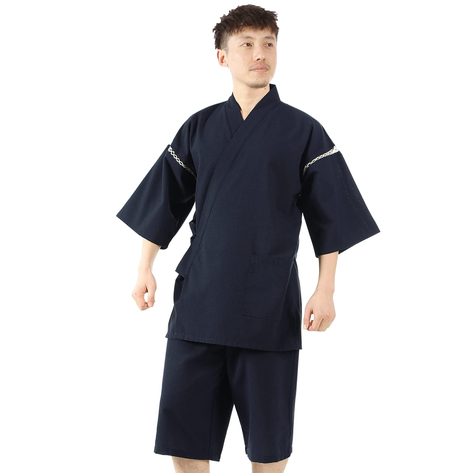 Poweforest Jinbei Men's 100% Cotton Top Bottom Set Navy Japan M/L/LL/3L
