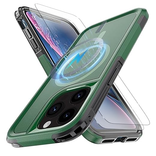 YmhxcY for iPhone 15 Pro Max Case with MagSafe, [10 Ft Anti Fall Test][2 TPE Screen Protectors] Shockproof Military-Grade Protection Heavy Duty Full-Body Case for iPhone 15 Pro Max 6.7"-Green