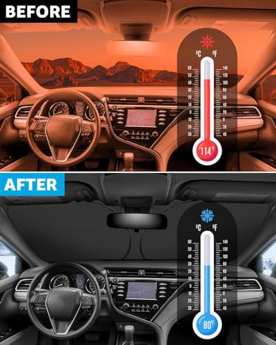 Image of Proadsy Windshield Sun Shade for Toyota Camry 2018-2025 LE XLE Hybrid SE XSE 4-Layer Foldable Front Sunshade Protector Sun Visor Blocks UV Rays Keep Car Cooler