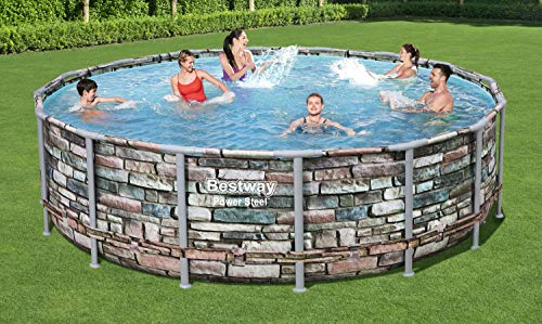 Bestway Power Steel 427x122 cm, stabiler Frame Pool rund im Komplett Set, inklusive Filterpumpe, Leiter und Abdeckplane – Bild 3