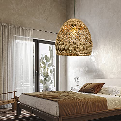 WalmHomie 1 Light Rustic Seagrass Pendant Light for Dining, Handwoven 17.71' W Farmhouse Rattan...