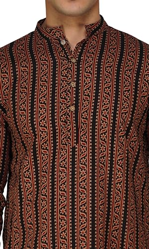 Image of Vastraa Fusion Men's Printed Kurta Pure Cotton Long Kurta, Round Collar, Full Sleeves, Button Kurta, Ethnic Wear