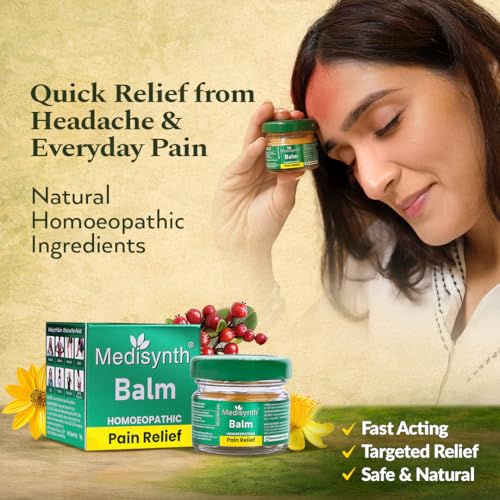 Image of MEDISYNTH Homeopathic Pain Relief Balm - Pack of 2 | Relief from Headache, Cold, Back, Neck & Knee Pain, Sciatica, Sprains, Stiffness, Joint & Muscle Pain | Batch No. 06 | Exp. Apr 2029