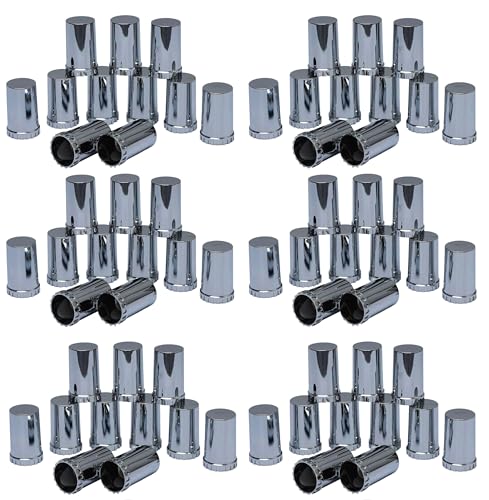 Torque 60 pcs of 33mm Chrome Cylinder Screw-on Lug Nut Covers for Volvo (VNL) & International & Peterbilt & Kenworth & Mack & Freightliner (Cascadia, Columbia, M2, FLD) Semi Trucks (TR614)