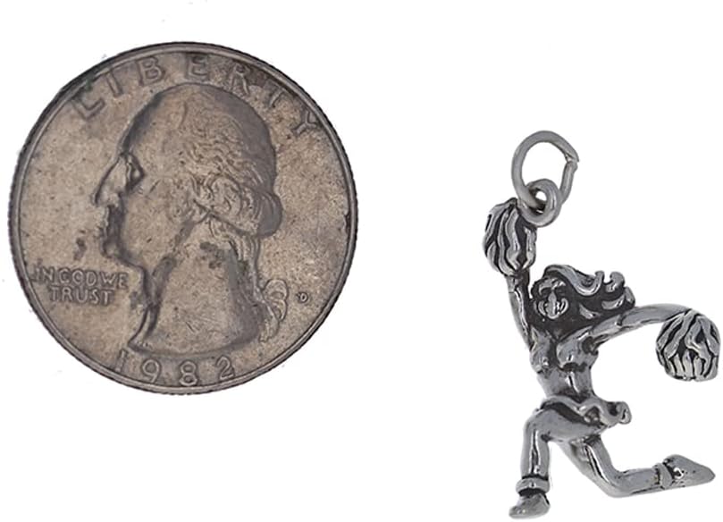 Cheerleader Charm, Sterling Silver Pom Poms