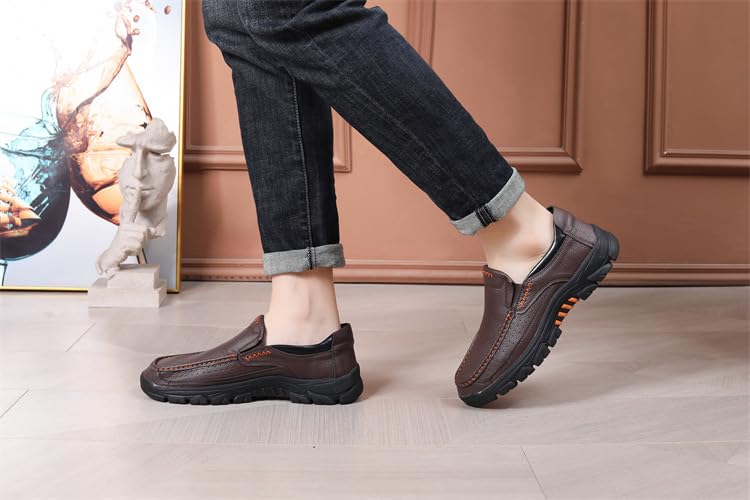 Men's Fashion Sports Casual Outdoor Walking Leather Lightweight Breathable Casual One Foot Stirrup Thick Bottom Loafers Leather Shoes3
