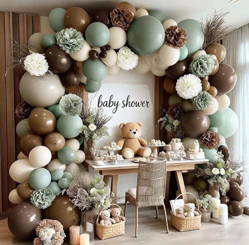 Green Brown Balloon Arch Double Stuffed Dusty Sage Green Brown