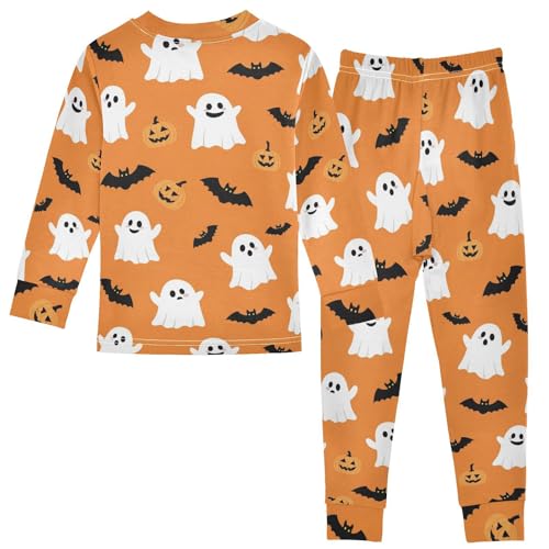 Pajama Sets Long Sleeve Halloween Ghosts Bats Pumpkins Soft Comfy Sleepwear 2 Piece PJS 3-8T3