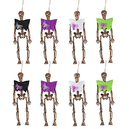 Gukasxi 8 esqueletos de Halloween, 4 colores, decoración de cráneo, cuerpo completo, realista, esqueleto humano, colgante de calavera, decoración de Halloween