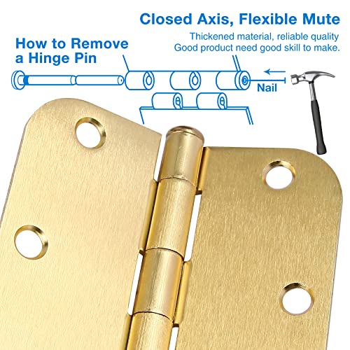 Image of 42 Pack Interior Door Hinges Brushed Brass 3.5 inch X 3-1 /2 inch 5 /8 Radius,3 inchSatin Gold Round Standard Hinge for Single Doors DIY Assembly Bifold Table Hardware Kit House Accessories Home Eseentials