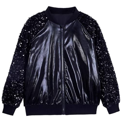 Image of Boys Sequin Jackets Trendy Sparkle Sleeve Bomber Varsity for Kids Glitter Birthday Jacket Coat Shiny Boy Clothes