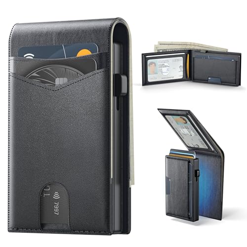 Wallet for Men, Mens Wallet with Magnetic Removable Credit Card Holder Pop Up Smart RFID Blocking Slim Leather Cash Slots ID Windows Minimalist Wallet