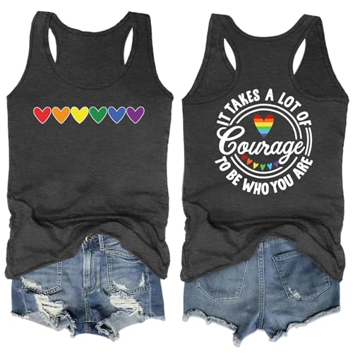 Image of Ithalt Pride Tank Top for Women LGBT Rainbow Flag Shirt Love Heart Graphic Tee Lesbian Gay Pride Sleeveless Vest