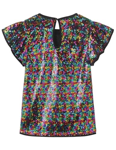 Image of Noomelfish Girls Short Sleeve Sequin Shirts Party Glitter Sparkly Tops Blouse (5-12 Years)