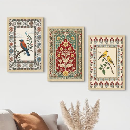 Image of ArtX Paper Madhubani Paintings with Frame for Home Decor Wall Art, Wall Paintings for Living Room, Multicolor, Natural Wood Color Frames, 12.0x18.0 inch, Set of 3
