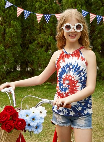 Image of BesserBay Girls Summer Back Button Halter Neck Tank Top Cold Shoulder Casual Blouse Pleated Sleeveless Shirts 5-14 Years
