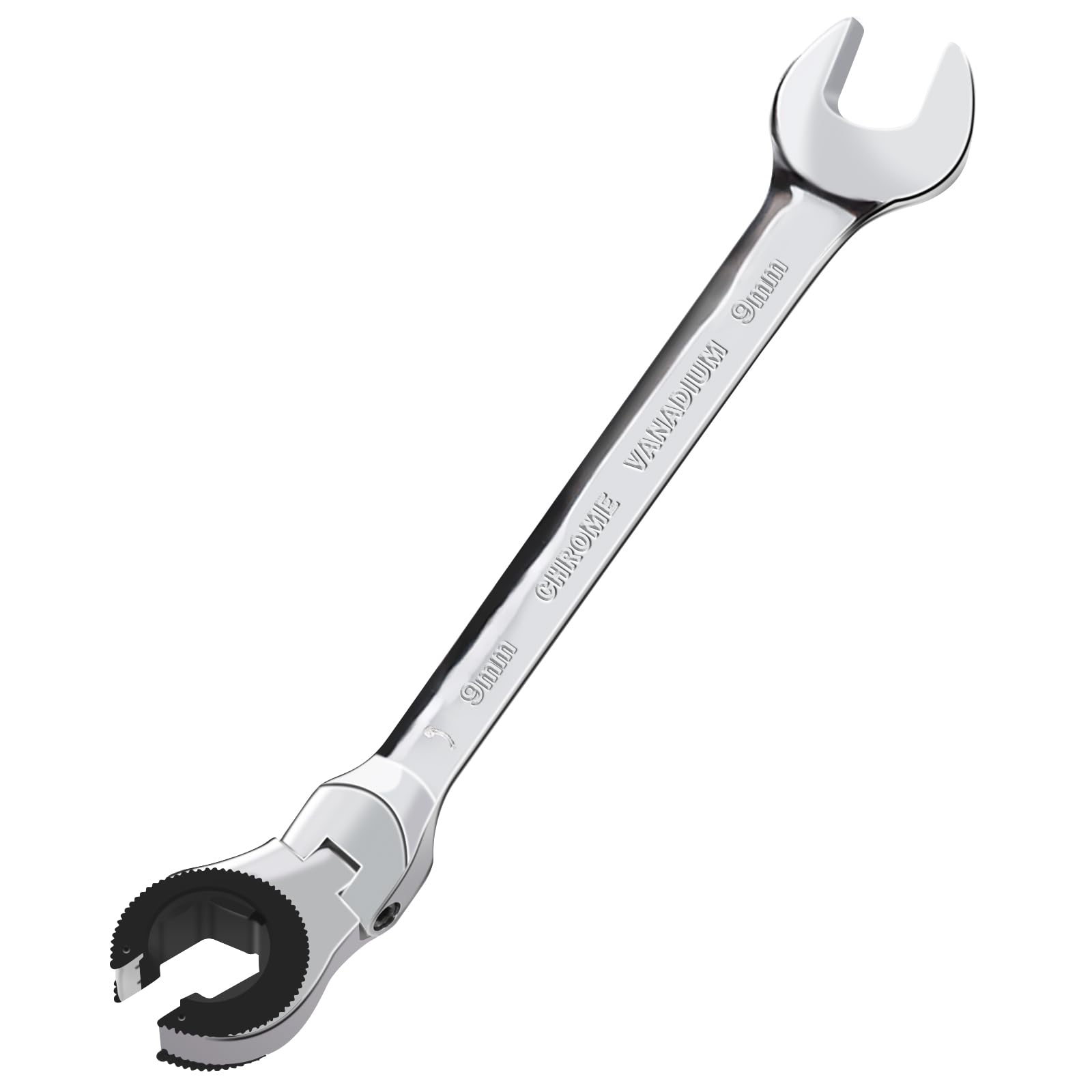 LOSCHEN 1 PC 9mm Open Flex-Head Ratcheting Wrench, Metric Ratcheting Spanner with 83 Teeth, Chrome Vanadium Steel Tubing Ratchet Spanner