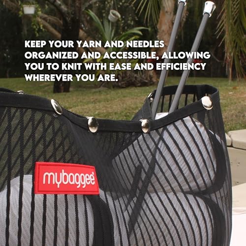 Image of Large 5 Snaps Mesh Travel Knitting Bag with Snap Opening, Lightweight Nylon Storage Pouch for Yarns, Needles and Accessories (Black)