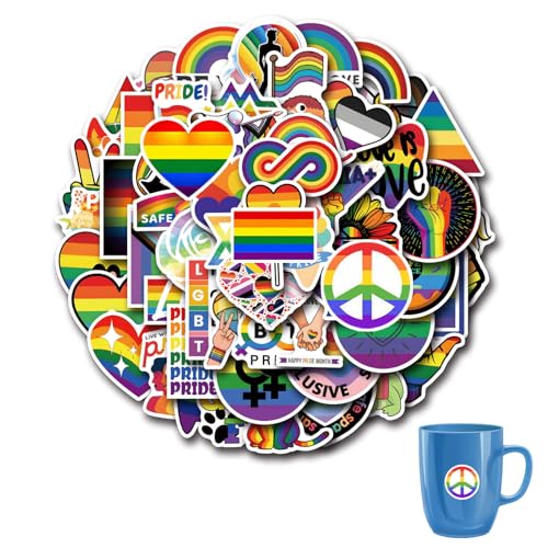 Pride Sticker, LGBTQ Sticker 50 Stück, Gay Pride Aufkleber,Fahrrad Pride Aufkleber Set, Regenbogen Aufkleber für Laptop,Wasserdicht Vinyl Stickers für Wasserflaschen für Scrapbook,Skateboard,Auto