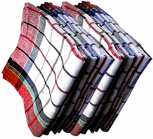 Handnit Water Absorbent Check Cloth ,Cleaning Towel , Kitchen Napkins , Roti Napkin , Table Napkins , Superior Cotton , Duster , Reusable , Wiping Cloth | Large | Pack of 6(40 x 40 cm)