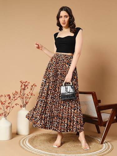 Image of KZULLY | Floral Printed Maxi Skirt | Comfortable Elastic Waist | Stylish Morden and Comfortable Looking | Fashionable and Modern Look Perfect for Any Event| Polyester, Crepe| for Women