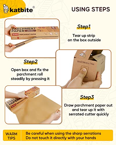Katbite 15In X 242Ft, 300 Sq.ft Unbleached Parchment Paper Roll For Baking, Parchment Baking Paper With Serrated Cutter, Non-Stick Longer Parchment Roll For Cooking, Air Fryer, Steaming, Bread #TOP2