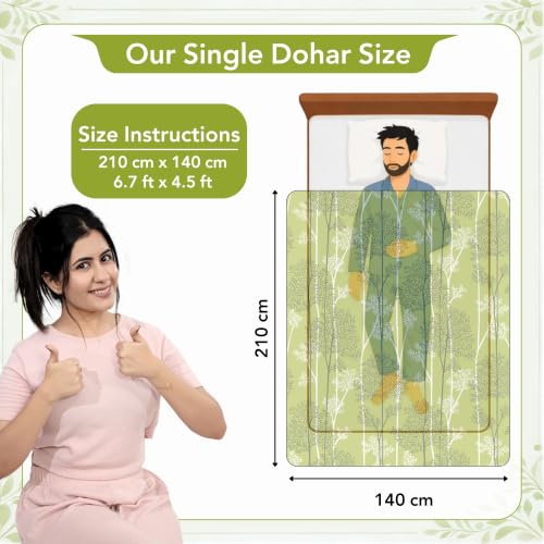 Image of Divine Casa Glace Cotton 120 GSM Reversible Lightweight Printed Single Bed AC Dohar Blanket Quilt - Green and Dark Green| TC - 120