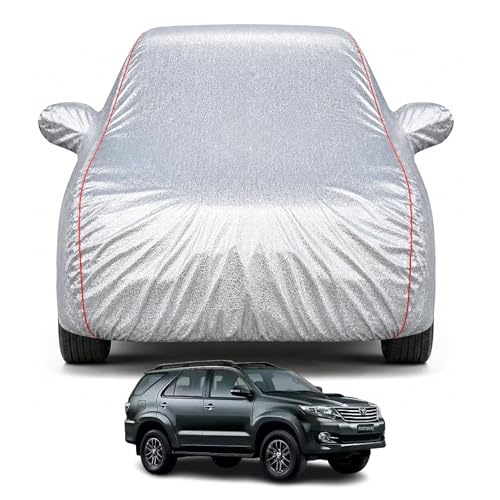 Image of Premium Car Cover for Toyota Fortuner (2012-2016) Models | Waterproof, UV & Dust Protection | Mirror & Antenna Pocket | Triple Stitched, Soft Inner Lining, Belt & Buckle (Metalic Silver)