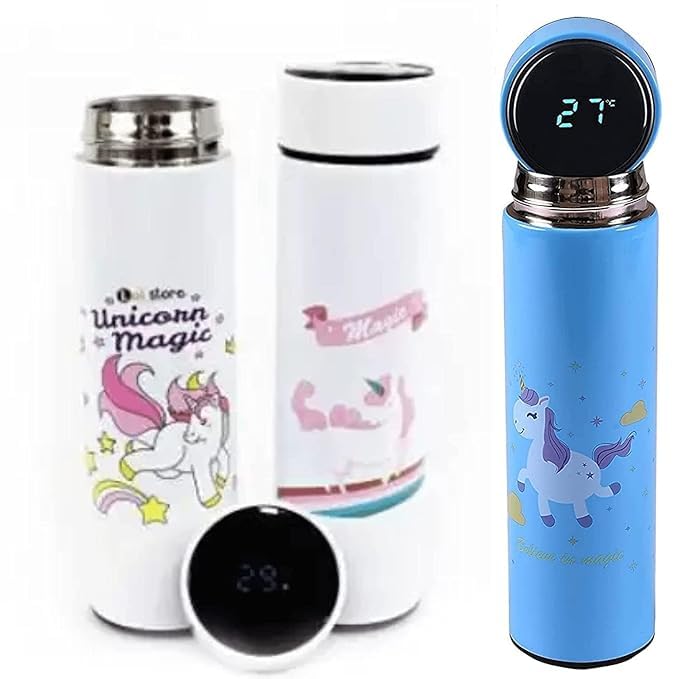 TEMSON Cute Unicorn Character Water Bottle With LED Temperature Display, Stainless Steel Insulated Hot & Cold Water Bottles For Kids (GBT-3425) (Blue) (B0D8ZSKNRW) Amazon Price History, Amazon Price Tracker