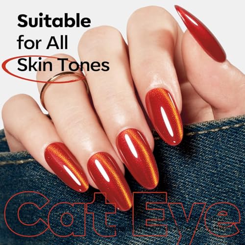 Image of modelones Red Cat Eye Gel Nail Polish 15ML, Hema Free Summer Soak-Off UV Gel Polish - 28+Days Long-Lasting Nail Art DIY Manicure Kit Home Salon Women Gifts