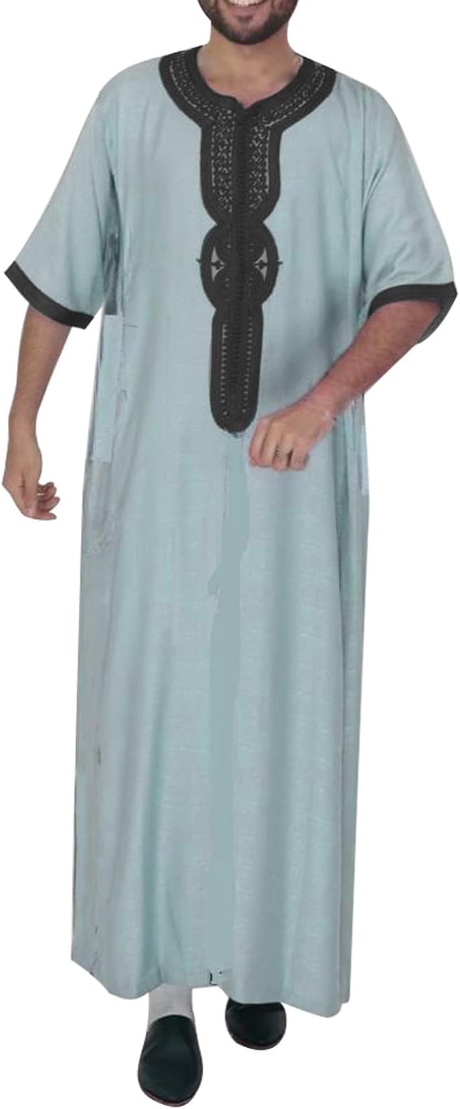 Mens Long Sleeve Kaftan Thobe Mens Thobes Muslim Plain Arabic Kurtas Jubba Thobe for Men Men Shoes for Shalwar Kameez Islamic Prayer Clothes Men African Mens Clothing Big and Tall UK Sales Clearance