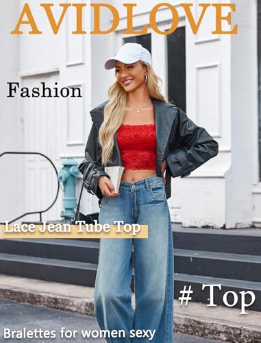 Image of Avidlove Bralettes for Women Lace Spaghetti Strap Tank Top Tube Slim Basic Camisole