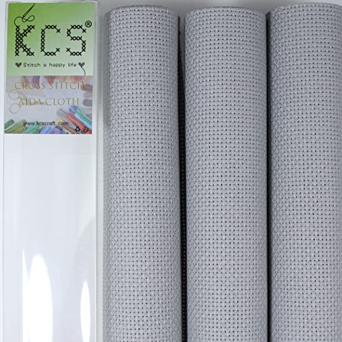 Image of KCS 3 pc of 15 inch x 18 inch Counted Cross Stitch Cotton Aida Cloth Needlework Fabric (Light Grey, 14CT)