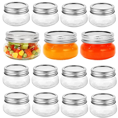 Yishik Mason Jars 4oz with Leak-proof Split-type Silver Lids,12 Pack Reusable Glass Canning Jar for Party & Wedding Favors,Fruits Storage or Homemade Gift