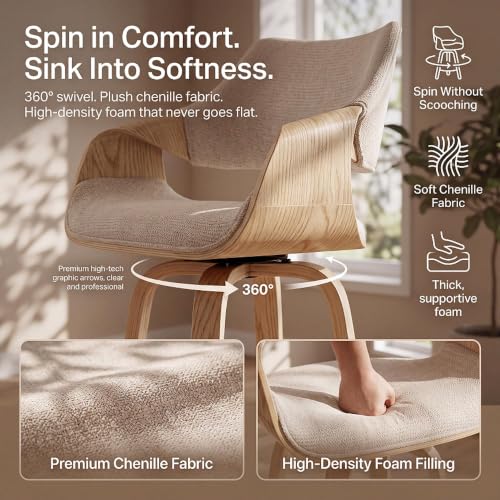 Image of HNY 26 inch Swivel Bar Stools Set of 3, Beige Chenille Counter Height Barstools