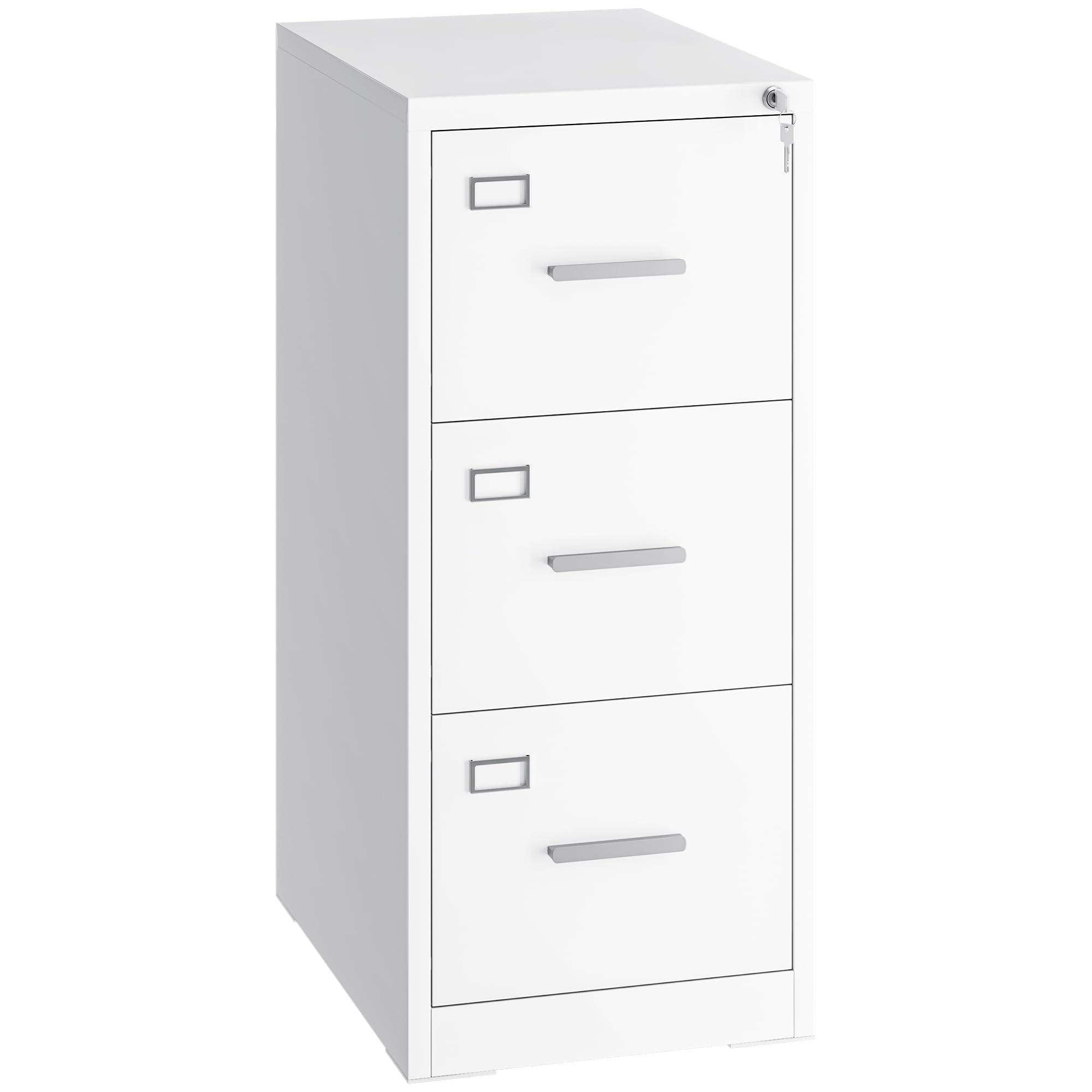 YITAHOME Aktenschrank Abschließbar mit 3 Schubladen, Metall Aktenschränke mit Cue-Karte für A4, Legal, Letter, Büroschrank Metallschrank für Home-Office, Hängeregistratur, Weiß, 62 x 45 x 102cm