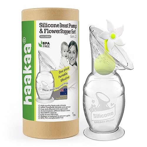 Image of haakaa Manual Breast Pump with Suction Base and Flower Stopper Set for Breastfeeding (4oz/100ml)(White)
