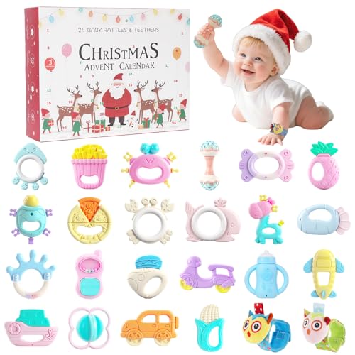 Image of Christmas Advent Calendar 2025 Kids 24-Piece Baby Rattles & Teething Toys, 24 Days Christmas Countdown Calendar Gift for Boys Girls Toddler Ages 3+ Months