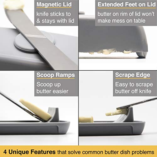 Butter Hub Butter Dish with Lid and Knife, Magnetic Butter Keeper, Easy Scoop, No Mess Lid, Plastic, Dishwasher Safe (Black) - Thumbnail 4