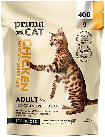 PrimaCat - Complete Dry Chicken Flavoured Cat Food, Sterilised Adult Cat Food, 400g