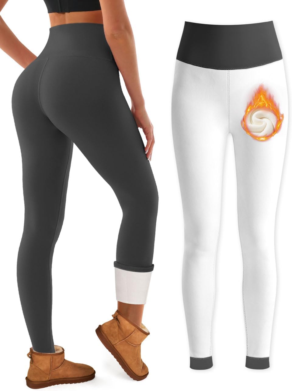 Bluemaple Fleece Lined Leggings Women High Waisted Tummy Control Thermal Warm Workout Hiking Yoga Pants for Cold Winter