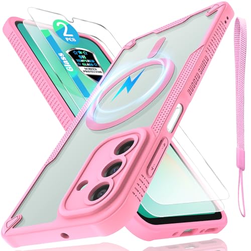 Coque Samsung A26 MagSafe rose avec protège-écran verre 9H antichoc