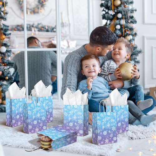 24 Pcs Winter Snowflake Kraft Bags