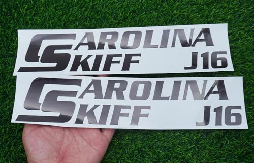 Image of Pair Set of 2 Vinyl Carolina Skiff J16 Boat Boats Logo Decals Stickers 13 inch (Black)