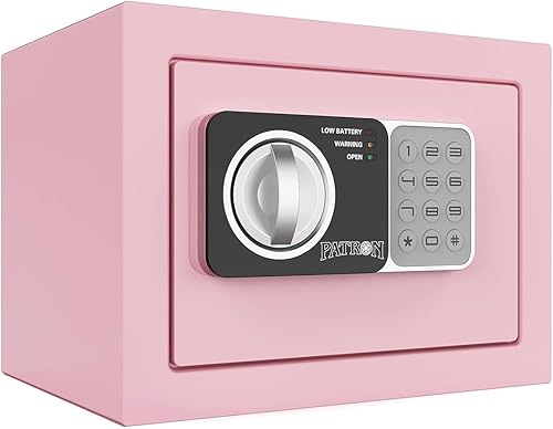 PATRON pequeña caja fuerte con llave, mini caja fuerte por dinero, pequeñas cajas fuertes para el hogar con código, 0.236 pies cúbicos rosa