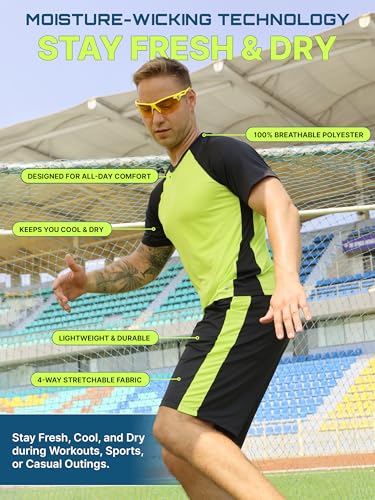 Mens Clothing Sets Tagless Loose Athletic Performance Crew Neck T-Shirt and Short Outfits Size S-3X (4 Piece Set)3