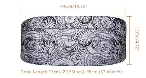 Image of YOHOWA Men Cummerbund Bow Tie Set Silk Paisley Formal Pre-Tied Bowtie Pocket Square Cufflinks Wedding Party Prom