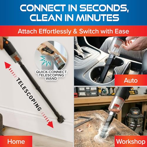 Image of Pocket Vac Reach Handheld Vacuum w / 3ft Extension Wand - Cordless 2-in-1 Blower & Portable Car Vacuum Cleaner, Mini Hand Vacuum for Furniture, Keyboard & Tight Spaces - w / 8-Piece Attachment Kit